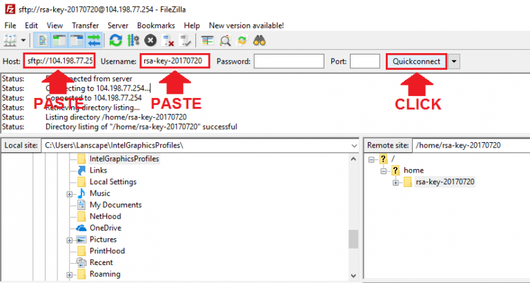 filezilla login root ssh